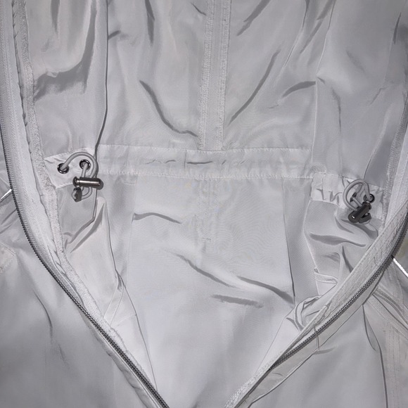 Athleta Rain Drop Jacket‎ Hooded Longline White Windbreaker Full Zip Women Large - Picture 8 of 16